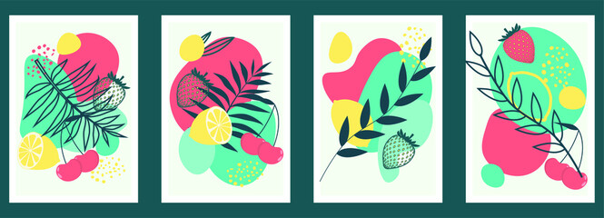 Fototapeta na wymiar vector set of postcards with tropical patterns. flat image of floral cards