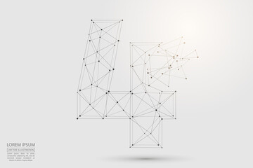 Abstract number, figure destruction consisting of triangles, circles, decay spots, stars. Vector eps 10.