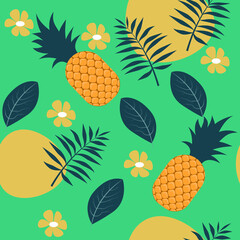 vector tropical pattern. flat pattern image with pineapple and green large leaves. exotic pattern