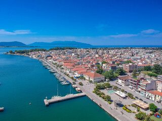 Fototapeta na wymiar Aerial view over the seaside Preveza city port in Epirus, Greece