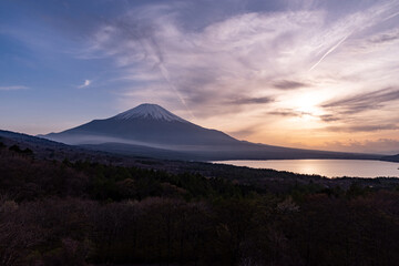 Plakat 夕景　富士山と山中湖