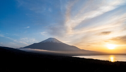 夕景　富士山と山中湖