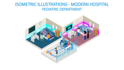 Pediatric department. The future of health care and medical hospital concept.  Robot technology and ai.