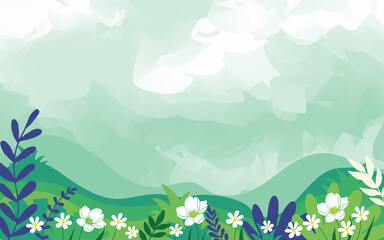 Fototapeta na wymiar landscape with flowers. Design banner frame Spring background with beautiful.