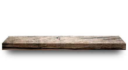 Wooden empty shelf on white background