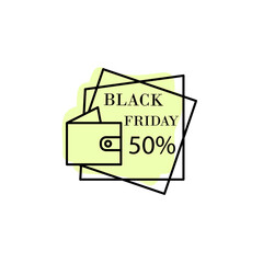 Black friday, wallet, 50 percent with color shadow vector icon in black friday set
