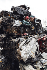 Scrapped Cars Crushed In Vehicle Recycling Centre