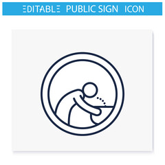 Drinking fountain symbol line icon. Man drinks water from hand drinking fountain. Public place navigation. Universal public building signs concept. Isolated vector illustration. Editable stroke