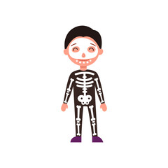 Child in skeleton costume, Halloween. Vector illustration isolated on white background