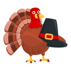 Thanksgiving turkey with hat icon. Cartoon of Thanksgiving turkey with hat vector icon for web design isolated on white background