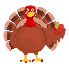 Thanksgiving turkey with red apple icon. Cartoon of Thanksgiving turkey with red apple vector icon for web design isolated on white background