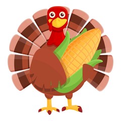 Thanksgiving turkey with corn icon. Cartoon of Thanksgiving turkey with corn vector icon for web design isolated on white background
