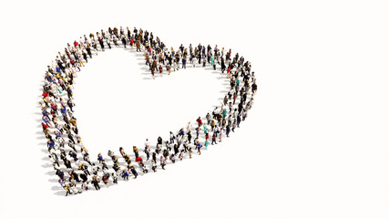 Concept conceptual large community of people forming the  like icon. 3d illustration metaphor for love, popular, trendy, health, romance and marriage