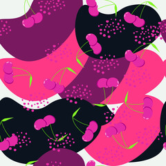 vector pattern with cherries. flat pattern image with cherries and abstract spots