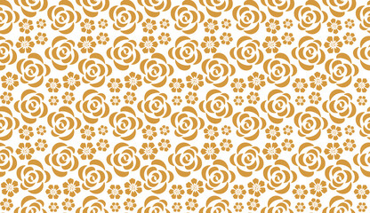 Flower pattern. Seamless white and gold ornament. Graphic vector background. Ornament for fabric, wallpaper, packaging