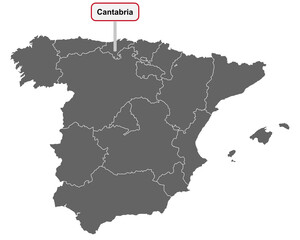 Landkarte von Spanien mit Ortsschild Cantabria