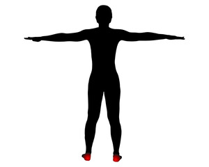 Rückansicht Frau mit Symbol für Schmerzen in der Ferse