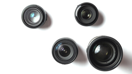 camera lenses. photographer's equipment. White background