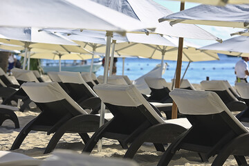 mexico caribbean beach hotel sun loungers by the sea vacation