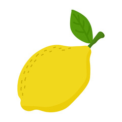 Cartoon lemon isolated on white background. Flat cartoon vector illustration.  Food for a healthy diet, dessert. Elements for spring and summer design. Vector illustration. Vegan concept