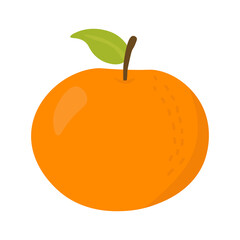 Cute orange fruit with green leaf and half slice isolated on white background. Food for a healthy diet, dessert,  lemonade. Elements for spring and summer design. Vector illustration