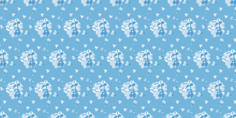Blue Cold Pastel Floral Textile Pattern and Wallpaper with Regular Seamless Repetition