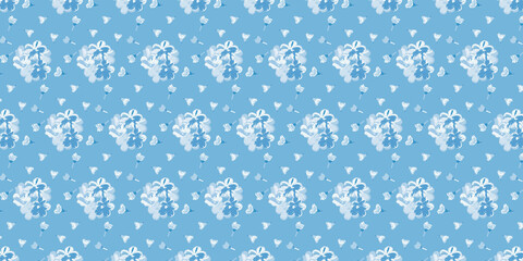 Blue Cold Pastel Floral Textile Pattern and Wallpaper with Regular Seamless Repetition