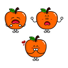 Cute vector set of orange fruit character in different action emotion. Collection of orange characters in different expressions, Funny fruit character isolated on white background