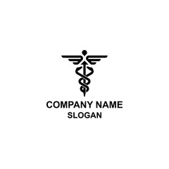 Caduceus medicine symbol, with a serpent wrapped around a pole with two wings. - obrazy, fototapety, plakaty