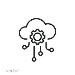 api software icon, cloud integration with gear, hosting server,  framework concept, thin line symbol on white background - editable stroke vector illustration eps10