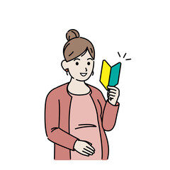 初心者マークを持つ妊婦　妊娠　初産　イラスト素材