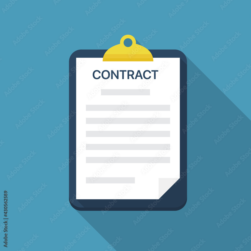 Poster Clipboard with contract document in a flat design with long shadow
