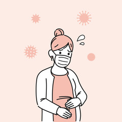 コロナウイルスに心配する妊婦　インフルエンザ　不安　イラスト素材