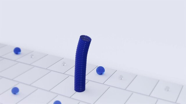 light geometry composition with goffer and spheres. 3d rendering, seamless loop, depth of field