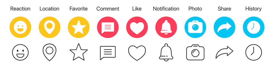 Set of social media icons in different style