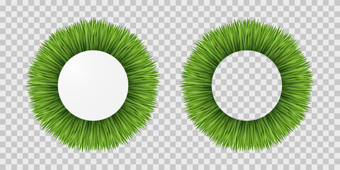 Green grass circle frame on transparent background. Nature vector element.