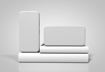 Minimalist modern 3d render illustration Realistic cell phones mockup smartphones for presentation, application display, information graphics. online education and online learning.