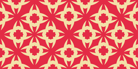 Ethnic background in Indian style on a red background, wallpaper. Seamless pattern, texture. Vector image