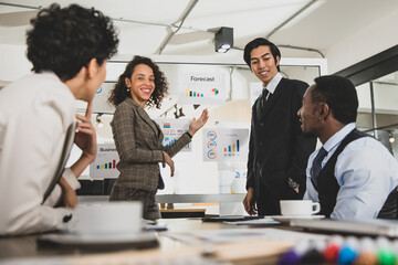 Meeting of various business people Different nationalities The conference leaders were men and women. There is a meeting atmosphere with a smile at the meeting room in the office.