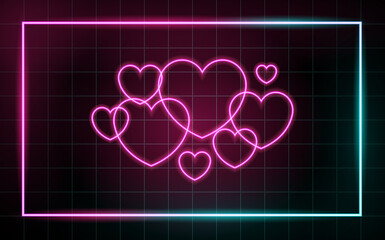 Neon glowing lines, love concept, heart neon background design