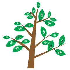 money tree on white background. money tree with leaves in dollars. money tree sign. flat style. dollar tree symbol.