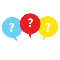 FAQ sign in white background. question mark with color speech bubbles sign. message box with question mark symbol. flat style.