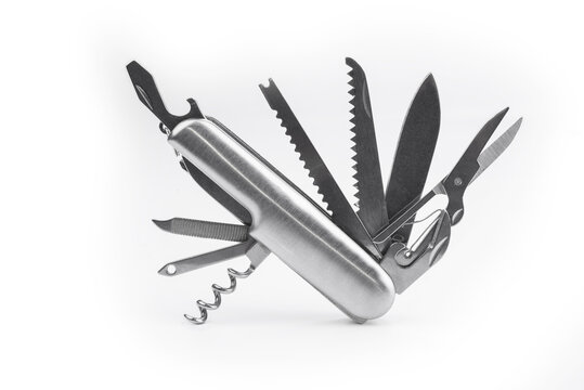 Swiss many task army knife. Multi tool pocket knife.