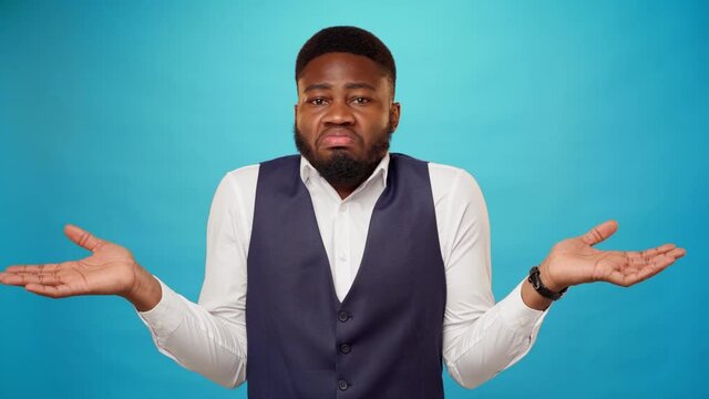 African american businessman gesturing I don't know or can't help