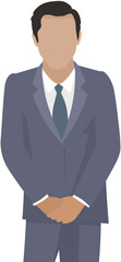 Confident businessman in office outfit. Avatar man in dark suit and tie isolated on white standing with his arms crossed. Serious business person vector male character, chief in half height icon