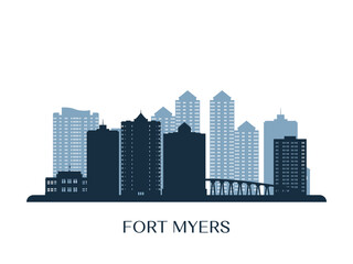 Fort Myers skyline, monochrome silhouette. Vector illustration.