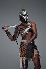 Ancient arena fighter of african descent with sword