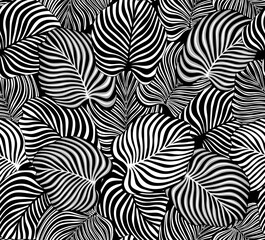 black and white tropical leaves seamless pattern