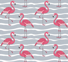 seamless pattern with pink flamingos