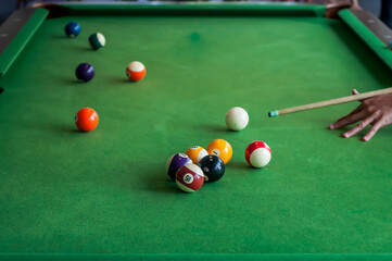 Billiard,pool balls collection. Snooker. green background.